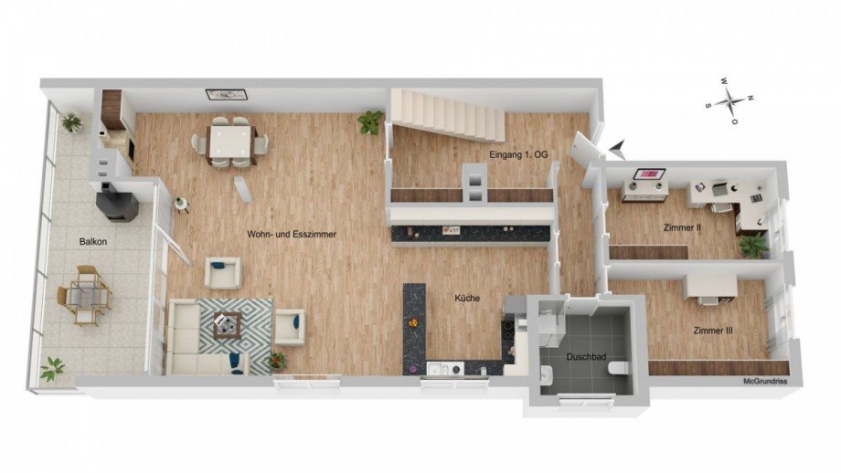 Grundriss 1.OG Maisonettewohnung Bremen
