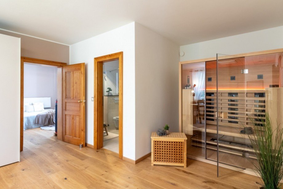 Blick Richtung Sauna und Duschbad Haus Heidgraben